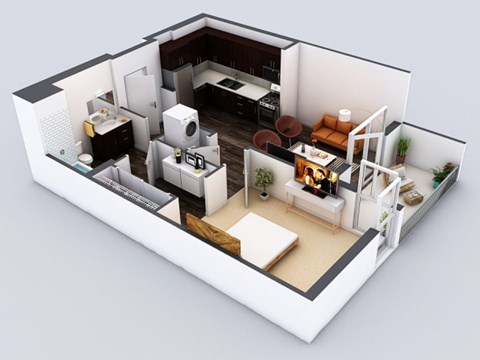 Floor plan for 1 bed, 1 bath, 632 sqft